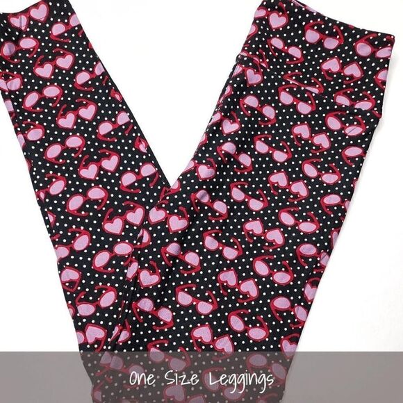 LuLaRoe OS Leggings Heart Sunglasses Black White Polka Dots NEW - Picture 1 of 1